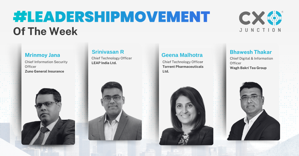 Latest CXO Appointments in India 2026 featuring Mrinmoy Jana, Srinivasan R, Geena Malhotra and Bhawesh Thakar - Leadership Movement of the Week