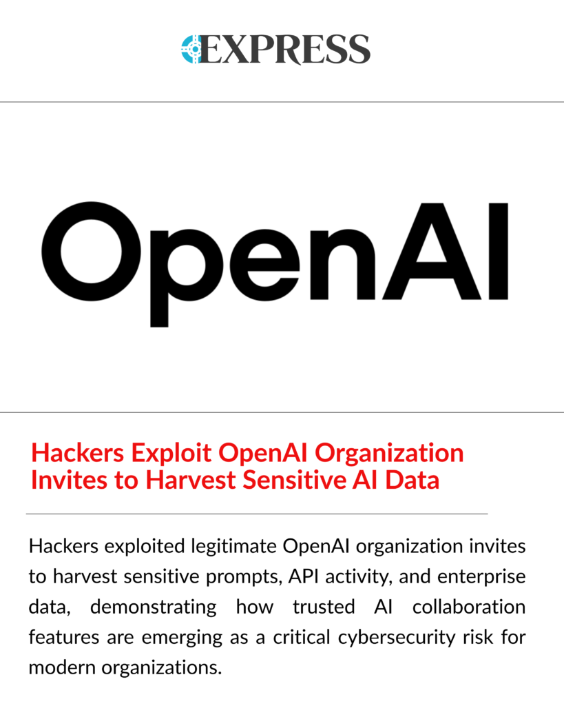 AI platforms targeted through fake OpenAI organization invitations to harvest sensitive enterprise data and API activity.