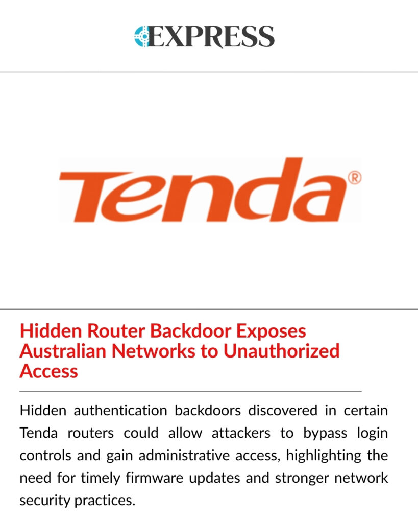 Unauthorized access vulnerability discovered in Tenda routers exposing Australian networks to hidden authentication risks.