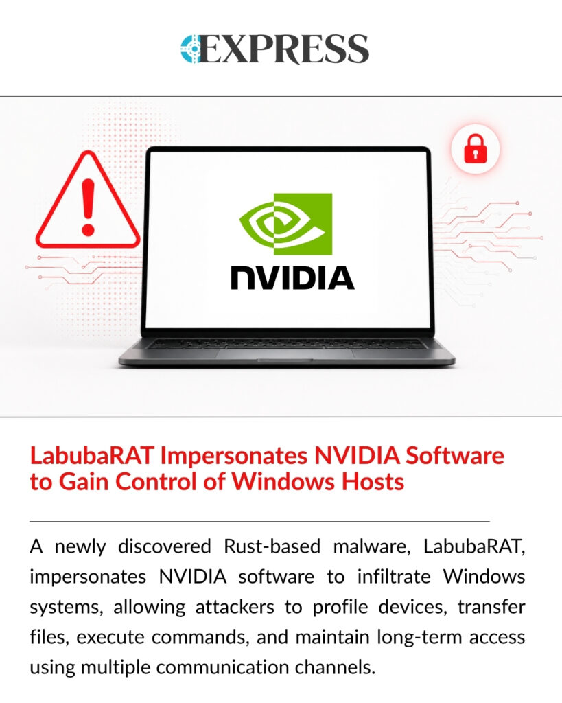 LabubaRAT malware impersonating NVIDIA software to gain persistent access to Windows hosts and evade security detection.