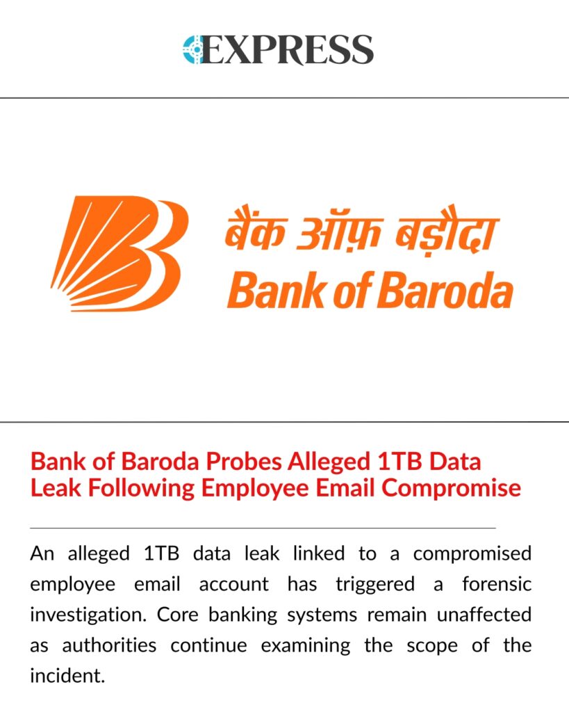 Sensitive banking data exposed following an alleged Bank of Baroda employee email account compromise.